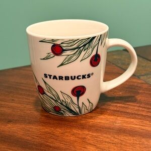 Starbucks White Mug with Red and Green Design